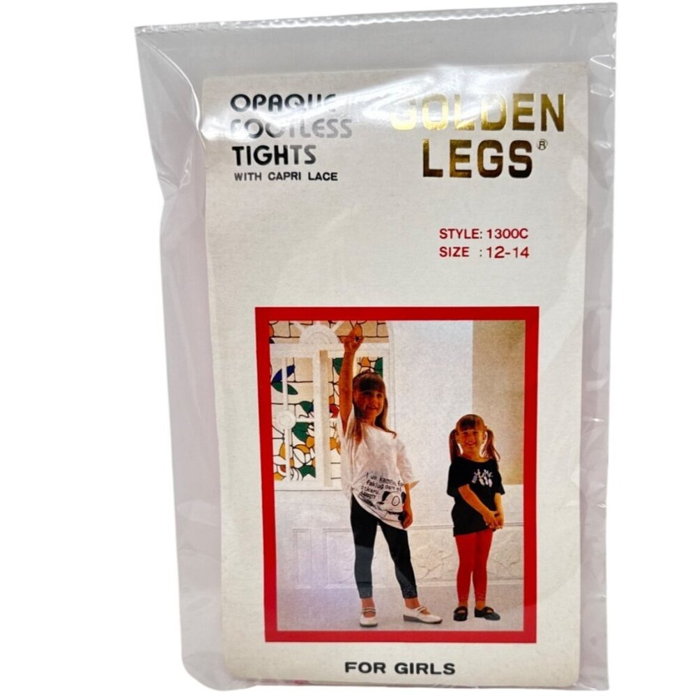 Golden Legs Girls Opaque Footless Tights With Capri Lace Size 12-14 Pink